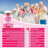 Iron Filled Gummies 26mg for Women Men- Non-Constipating- High Absorption Chelated Bisglycinate Iron with Vitamin C, Folate, B12 for Iron Deficiency & Anemia, Energy, Iron Supplement Gummies, 60Cts