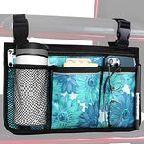 Update Flower Color Wheelchair Bag Side Organizer Storage Armrest Pouch with Cup Holder and Reflective Stripe Use Waterproof Fabric, for Most Wheelchairs, Walkers or Rollators (Blue Floral)