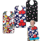 Pafusen 3 Pack Adult Bibs for Eating, Reusable Adult Bibs for Elderly Women with Optional Crumb Catcher, Waterproof Washable Dining Clothing Protector, Gifts for Women/Mom