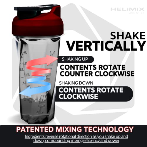 HELIMIX 2.0 Vortex Blender Shaker Bottle Holds upto 28oz | No Blending Ball or Whisk | USA Made | Portable Pre Workout Whey Protein Drink Shaker Cup | Mixes Cocktails Smoothies Shakes | Top Rack Safe