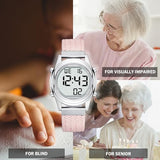 Hearkent Digital Talking Watch for Ladies with American Accent Voice LCD Big Numbers Watch for Visually impaired, Elderly or Blind People (Pink)