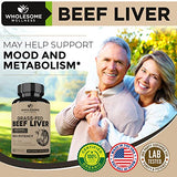 Grass Fed Desiccated Beef Liver Capsules (180 Pills, 750mg Each) - Humanely Pasture Raised Undefatted in New Zealand Without Hormones or Chemicals