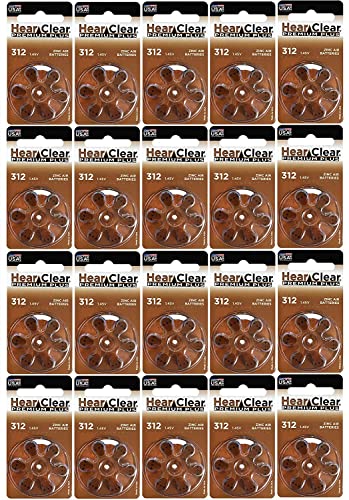 Hear Clear Size 312 PR41 Hearing Aid Batteries Brown Tab (120 Batteries)