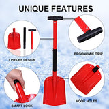 CARTMAN 32.5 Inch Folding Emergency Snow Shovel 3 Piece Aluminum Lightweight Portable Sport Utility Shovel for Car Trunk Camping Garden Beach with Ice Scraper Carrying Bag, Red