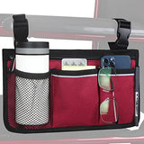 Wheelchair Side Organizer Storage Bag Armrest Pouch with Cup Holder and Reflective Stripe Use Waterproof Fabric, for Most Wheelchairs, Walkers or Rollators (Red)