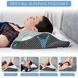 Elviros Cervical Memory Foam Pillow for Neck Support, Adjustable Contour Roll Traction Pillows, 3 in 1 Ergonomic Neck Pain Releif Orthopedic Bed Pillow for Side Back Stomach Sleeper, Blue