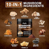 Mushroom Coffee Powder, 10 Mushroom Blend- Lion's Mane, Chaga, Cordyceps, Brain Supplements with Arabica Coffee, Ashwagandha, L-Theanine for Energy, Focus, Memory and Immunity, 50 Serving