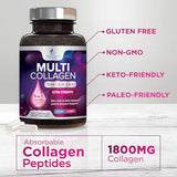 Multi Collagen Complex Pills - Type I, II, III, V, X, Grass Fed & Non-GMO Hydrolyzed Collagen Peptides Supplement - Supports Hair, Nails, Skin & Joint Health, Gluten-Free, Paleo & Keto - 180 Capsules