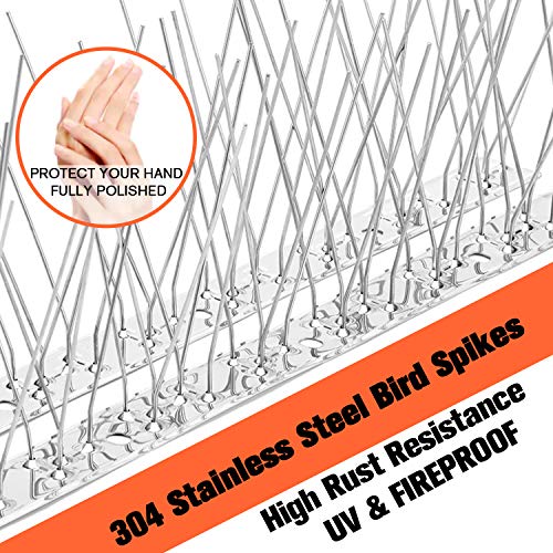 WELLUCK Bird Spikes for Small Birds Pigeons, 30 Feet (28 Strips) Fence Spike, Nest Prevention Bird Off Spike Repellent, Anti Bird Spike Stainless Steel, Smooth Polishing Harmless Deterrent