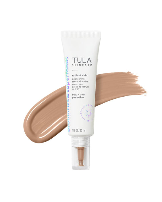 TULA Skin Care Radiant Skin Brightening Serum Skin Tint SPF-Facial Sunscreen Provides Broad Spectrum SPF 30 Protection, Tinted, Serum-Light Formula Brightens and Evens Skin-Shade 11, 1.0 fl oz.