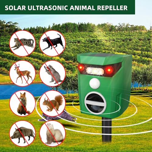 Ultrasonic Solar Animal Repeller - YARDefense Outdoor Cat Repellent Motion Activated with LED Flashing Light Waterproof Squirrel Raccoon Skunk Fox Deer Repellent Device for Lawn and Garden