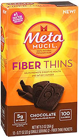 Metamucil Fiber Thins, Chocolate, 12 Packets, 9.3 oz - Pack of 2