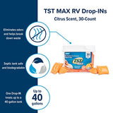 Camco TST MAX Camper/RV Toilet Treatment Drop-INs | Control Unwanted Odors and Break Down Waste and Tissue | Safe Septic Tank Treatment | Orange Scent | 30-Pack (41183)