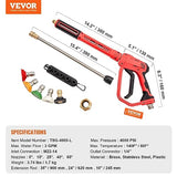 VEVOR High Pressure Washer Gun, 4000 PSI Power Washer Spay Gun with Replacement Extension Wand, M22-14,15mm Inlet & 1/4'' Outlet, Pressure Washer Handle with 5 Nozzle Tips