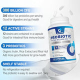 300 Billion CFU Probiotic, Probiotics for Women Men, 12 Probiotics Strains + 3 Prebiotics, Daily Probiotic Supplement, Probiotics for digestive health, Immune, Gut & Bloating, Shelf Stable, 60 Counts