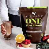 VitaHustle ONE Superfood Protein Powder & Greens Shake by Kevin Hart, 20G Vegan Protein, Meal Replacement, Probiotics, No Added Sugar (Chocolate Cacao) 15 Svg