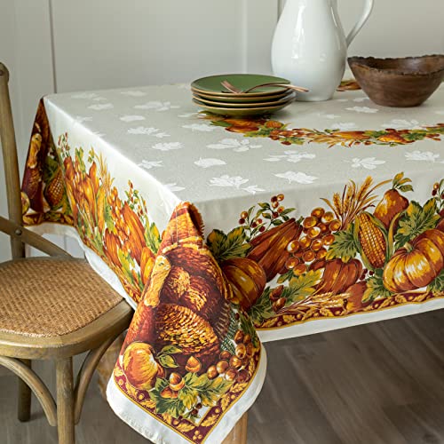 Benson Mills Harvest Splendor Engineered Printed Fabric Table Cloth, Fall, Harvest, and Thanksgiving Tablecloth (60" X 120" Rectangular, Harvest Splendor)
