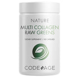 Codeage Multi Collagen Protein + Organic Raw Greens Superfood Capsules Supplement, 21 Fruits & Veggies, Grass-Fed Hydrolyzed Collagen Peptides, 5 Types All-in-One, 180 Count