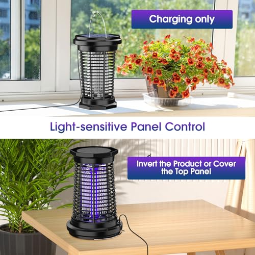 Solar Bug Zapper for Outdoor & Indoor, USB Rechargeable Mosquito Killer Lamp with UV Light, 4500V Electric Fly Traps, Insect Zapper for Patio, Home, Backyard, Garden, Camping