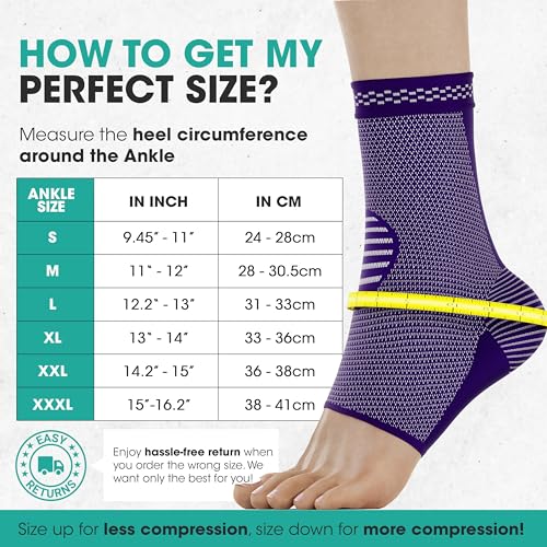 Modvel Ankle Brace for Women & Men - 1 Pair of Ankle Support Sleeve & Ankle Wrap - Compression Ankle Brace for Sprained Ankle, Achilles Tendonitis, Plantar Fasciitis, & Injured Foot - Medium, Purple