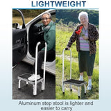 HBTower Aluminum Step Stool with Handle for Elderly, Lightweight Step Stools for Adults Seniors with Non-Slip Rubber Feet, Stepping Stools for Bedroom Kitchen Bathroom, Bed Steps for High Beds