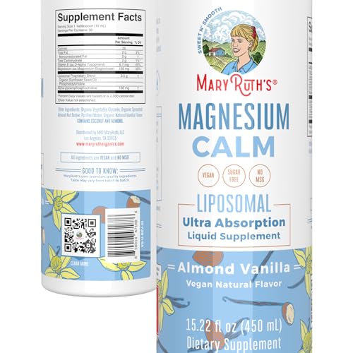 MaryRuth Organics, Calm Magnesium Bisglycinate Liquid Supplement for Adults, 1 Month Supply, No Sugar Added, Bone, Nerve, Gut Health, Vegan, Non-GMO, Gluten Free, 15.22 Fl Oz