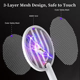 TMACTIME 2 in 1 Electric Fly Swatter(2 Pack) Bug Zapper Racket with USB Rechargeable Base, 4000V High Grid with 3-Layer Safety Mesh for Bedroom, Kitchen, Garden and Outdoor