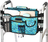 Double Sided Walker Bag, Walker Organizer Pouch Tote for Rollator and Folding Walker (Plaidblue)