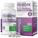 Bronson Brain + Mood Probiotic 50 Billion CFU Plus Prebiotic with L-Theanine, Bacopa and Rhodiola Non-GMO, 60 Vegetarian Capsules