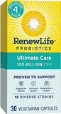 Renew Life Ultimate Care Probiotic Capsules, Daily Supplement Supports Respiratory, Digestive and Immune Health, L. Rhamnosus GG, Dairy, Soy and gluten-free, 100 Billion CFU, 30 Count