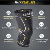 CAMBIVO 2 Pack Knee Brace, Knee Compression Sleeve for Men and Women, Knee Support for Running, Workout, Gym, Hiking, Sports (Gray,Large)