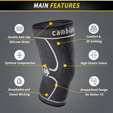 CAMBIVO 2 Pack Knee Brace, Knee Compression Sleeve for Men and Women, Knee Support for Running, Workout, Gym, Hiking, Sports (Gray,X-Large)