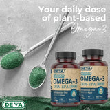 DEVA Vegan Omega-3 DHA EPA Supplement Once-Per-Day Softgel 300 MG - Carrageenan Gelatin & Gluten Free - Non-Fish Algae Oil Fatty Acids - 90 Softgels