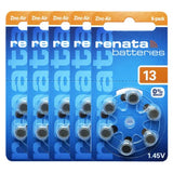 Renata Size 13 Zinc Air 1.45V Hearing Aid Battery - Designed in Switzerland (30 Batteries)