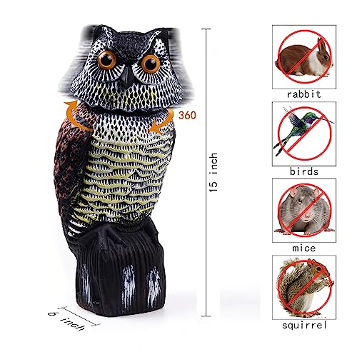 Hedoc Fake Owl Decoys to Scare Birds Away, Rotating Head Sculptures, Nature Enemy Scarecrow Plastic Statues, Pest Repellent, Bird Control and Pigeon Deterrent Outdoor Yard, Garden Protectors