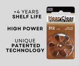 HearClear Size 312 PR41 Hearing Aid Batteries Brown Tab (300 Batteries)