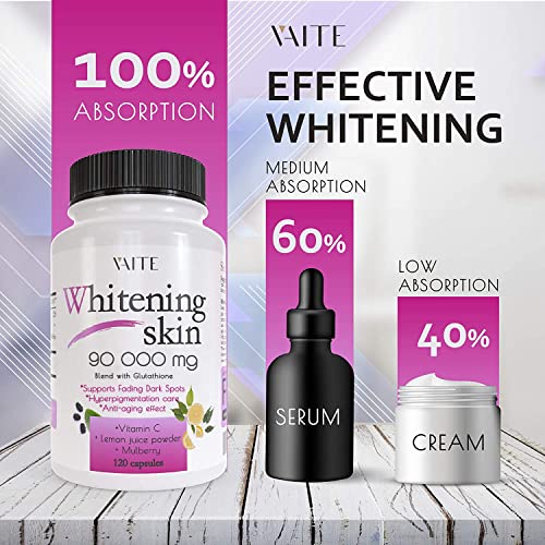 Glutathione Whitening Pills - Dark Spots & Acne Scar Remover - 90000mg - Made in USA - Vegan Skin Bleaching Pills with Anti-Aging & Antioxidant Effect - 120 Capsules