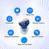 BLJ Hearing Aid for Seniors and Adults with Noise Reduction and Feedback Cancellation ITC Hearing Amplifier, 7 Batteries and 9 Ear Domes (Blue-Left Ear)