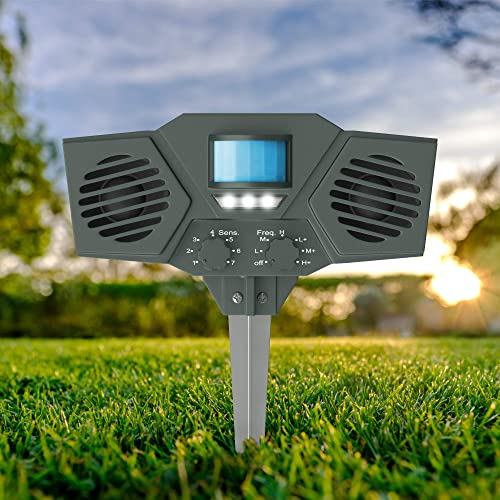 Hoont Solar Powered Motion Activated Ultrasonic with Flashing Strobe Light Outdoor Animal, Deer and Pest Repeller