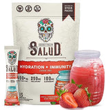 Salud 2-in-1 Hydration and Immunity Electrolytes Powder, Strawberry - 15 Servings, Fresa Agua Fresca Drink Mix, Elderberry, Dairy & Soy Free, Non-GMO, Gluten Free, Vegan, Low Calorie, 1g of Sugar