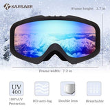 Karsaer Ski Goggles Anti-Fog Snow Goggles OTG 100% UV Protection Snowboard Goggles Bendable Dual-Lenses for Men Women Youth