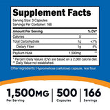 Nutricost Psyllium Husk 1500mg; 500 Capsules (2 Bottles)
