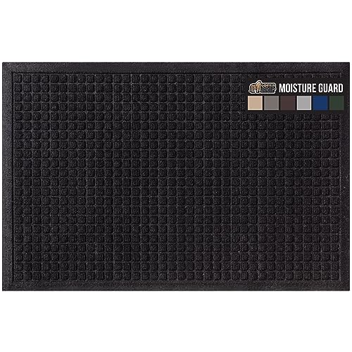 Gorilla Grip 100% Waterproof Ultra Absorbent Moisture Guard Doormat, Absorbs Up to 5.7 Cups of Water, Stain and Fade Resistant, Spiked Rubber Backing, All Weather Door Mat Captures Dirt, 35x23, Black