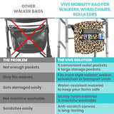 Vive Wheelchair Bag for Accessories (12" x 5 x 12") - Large Adjustable, Folding, Waterproof Backpack - Fits Walkers, Rollators, and Chairs - Pouch for Elderly & Seniors - Caddy Pouch Tray Attachment