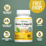 Vegan Vitality Vegan Omega 3 Supplement - 60 Plant Based Algae Omega 3 Oil Soft Gels Essential Fatty Acids with Vegan DHA for Joint, Heart & Immune Support Without EPA.