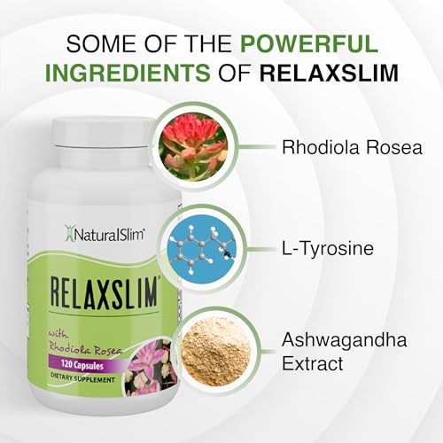 NaturalSlim Relaxslim for Metabolism, Helps Control Appetite, Fat & Stress Support - Adaptogen Supplements w/Rhodiola Rosea & Ashwagandha - Source of Natural Energy - 120 Capsules