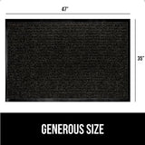 Gorilla Grip Waterproof Heavy Duty Traffic Guard Doormat, Stain and Fade Resistant, Durable Rubber, Low Profile Door Mat, Shoe Scraper, Welcome Mats for Entry, 47x35, Jet Black