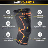 CAMBIVO 2 Pack Knee Brace, Knee Compression Sleeve for Men and Women, Knee Support for Running, Workout, Gym, Hiking, Sports (Orange,Medium)