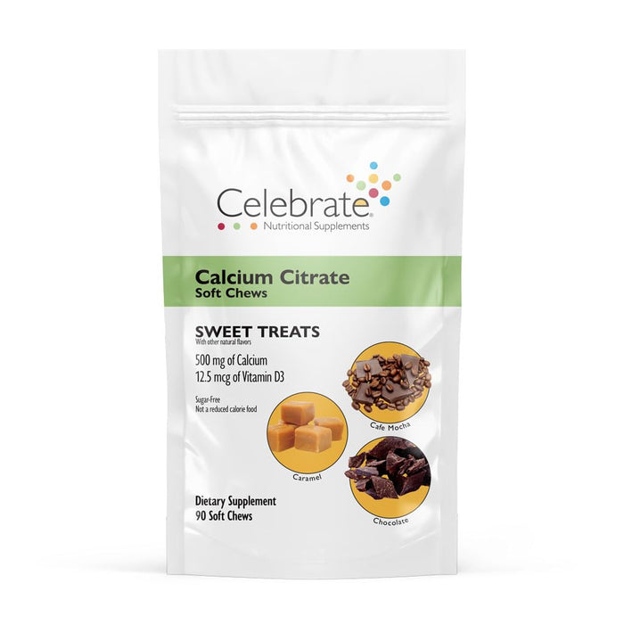 Celebrate Vitamins Calcium Soft Chews - 500mg Calcium Citrate, 500 IU Vitamin D3 - Bone Health Support - Sugar & Gluten Free, for After Bariatric Surgery, Sweet Treats, 90 Count