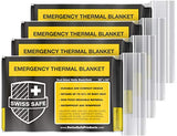 Swiss Safe Emergency Mylar Thermal Blankets + Bonus Gold Foil Space Blanket. Designed for NASA, Outdoors, Survival, First Aid, Double-Sided Black and Gold, 4 Pack